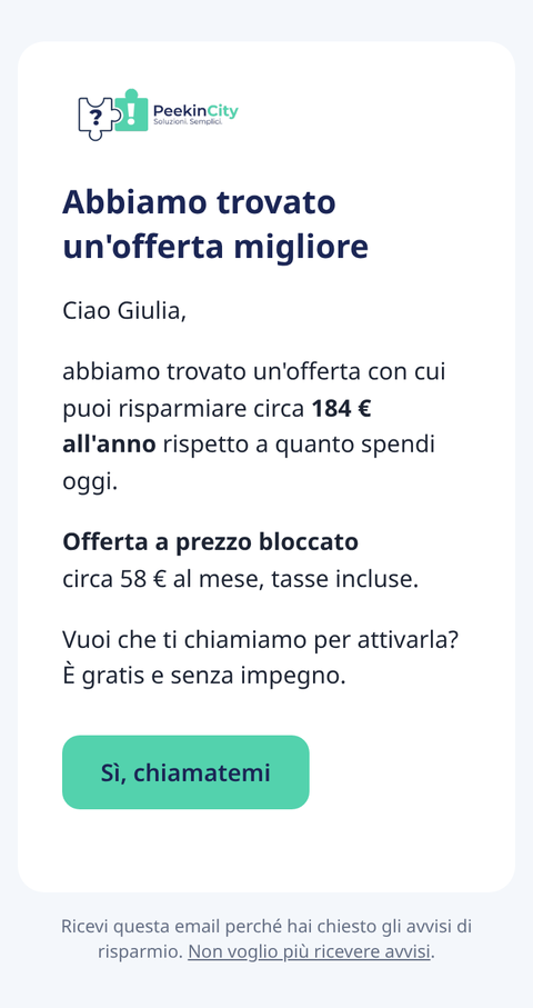 Esempio di email di avviso con un'offerta più conveniente